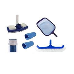 Kit Para Limpeza de Piscina Compact Com 6 Peças (Aspirador Com Escova, Peneira, Escova Curva, 2 Ponteiras E Adaptador) 744 Pooltec