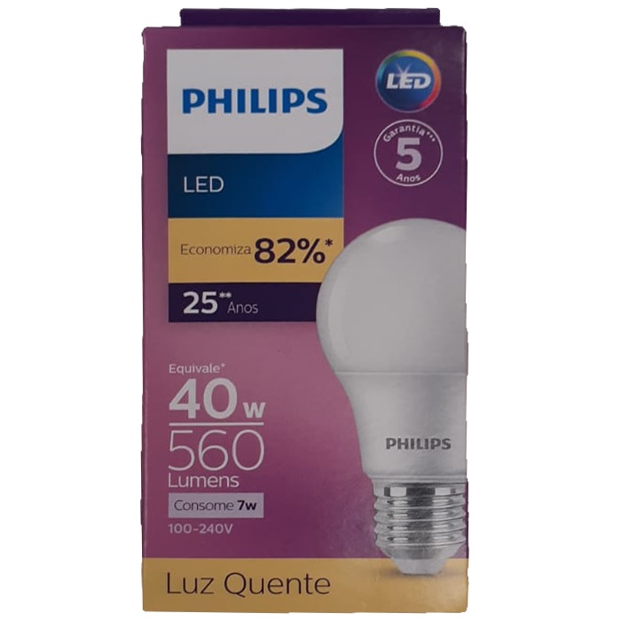 Lâmpada Led Bulb A60 E27 7w 560lm 3000k Am Philips