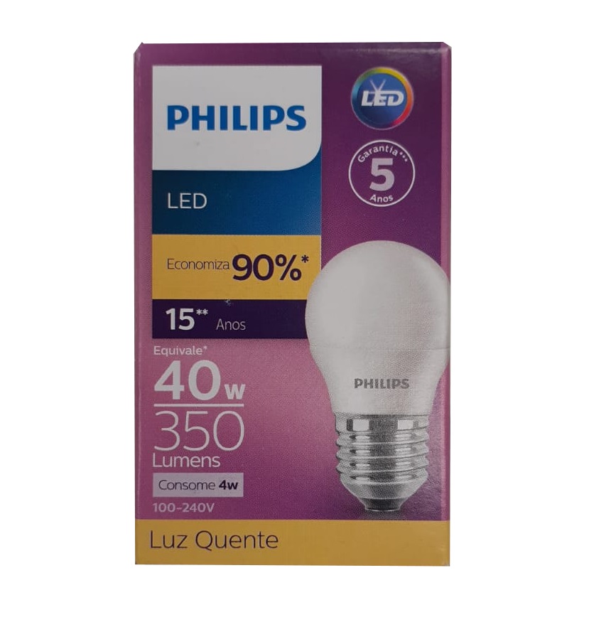 Lâmpada Led Bulb Mini G45 E27 4w 350lm 3000k Am Philips