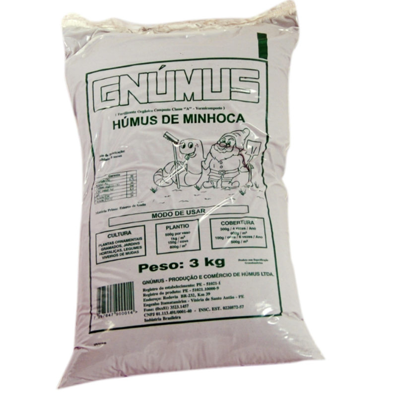 Húmus de Minhoca (Adubo Orgânico) 3kg Gnúmus