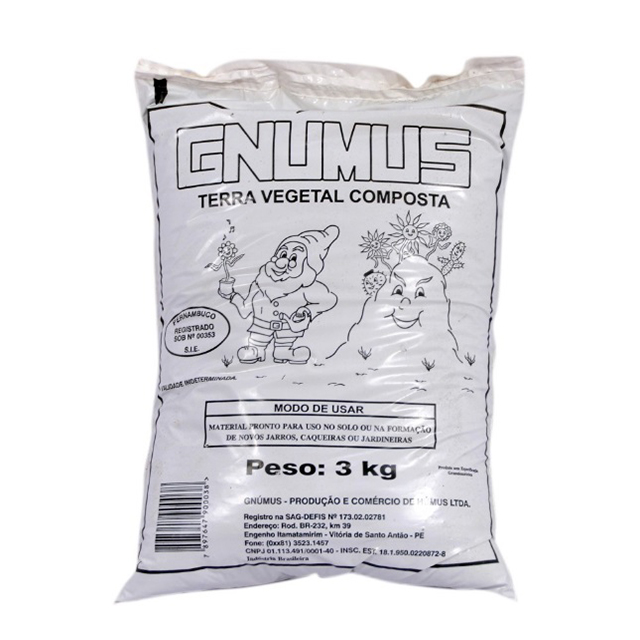 Terra Vegetal Composta Para Vasos Hortas Pomares Jardim 3kg Gnúmus