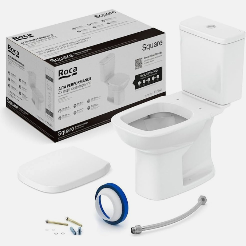 Bacia Com Caixa Acoplada Debba Square Branca C/Anel +Assento+Engate+Paraf. Roca