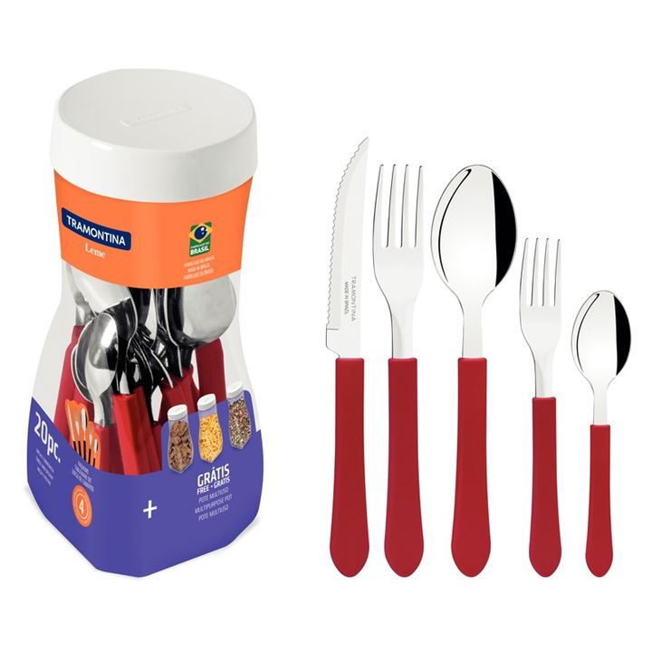 Kit Talheres de Mesa Tramontina Colher, Garfo e Faca Vermelho