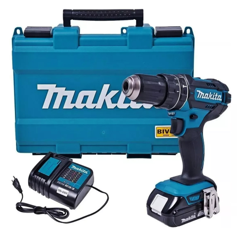 Parafusadeira/Furadeira de Impacto À Bateria 18v 13mm Rotação Reversível Velocidade Variável Com 1 Bateria 1.5ah 1 Carregador E Bit Dhp482sy Makita