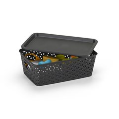 Cesto Organizador C/Tampa Rattan Pequeno (23,5x15,5x8,5cm) Preto 1550pr Plasnorthon