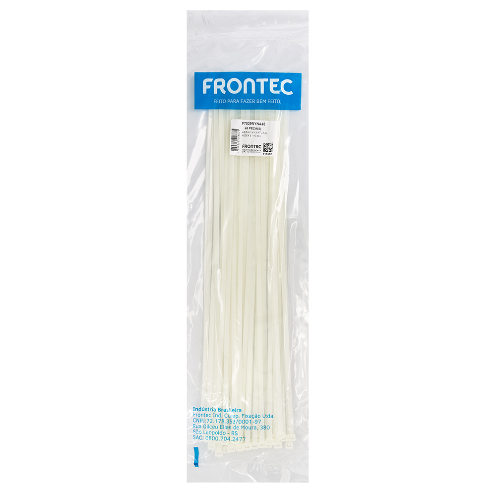 Abraçadeira Nylon Natural 400x4,80mm C/40 Peças F7039nyna40 Frontec