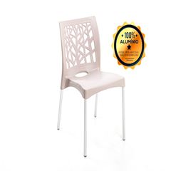 Cadeira Em Polipropileno Nature Nude Pés Em Alumínio Forte Plástico