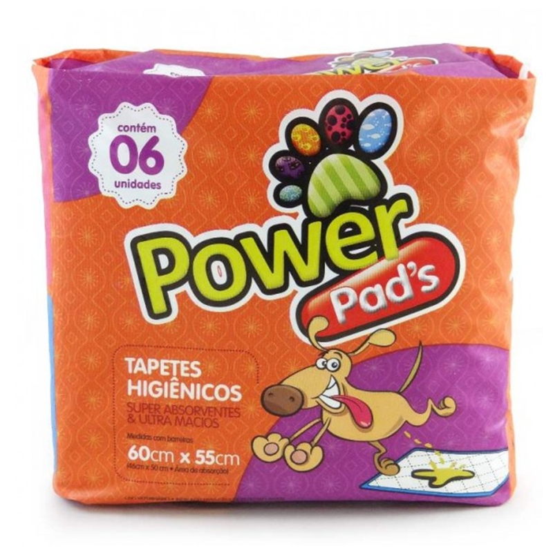 Tapete Higiênico Power Pad S 60x55cm Com 6 Unid.23332 Power Pets