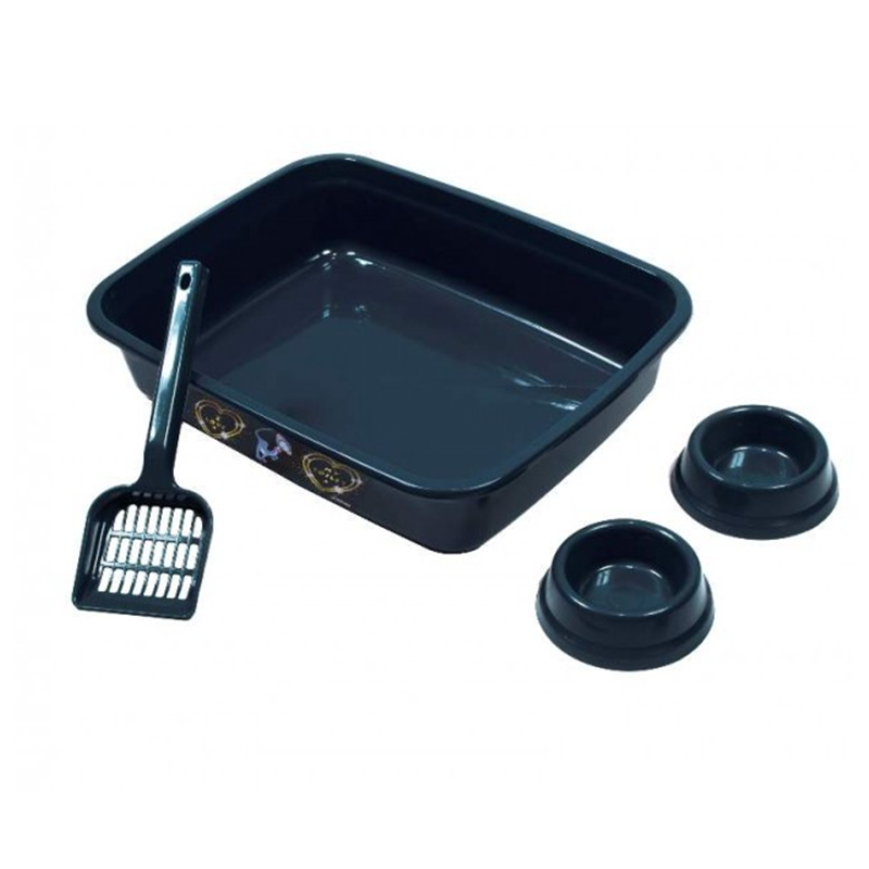 Kit Para Gatos Black Charm Com 4 Peças Bandeja Pá Coletora E Comedouros 31242 Power Pets