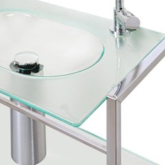 Lavatório Inox Tampo E Cuba de Vidro Incolor 58,5x38,5cm 948 Estrutura Em Aço Inox Crismetal