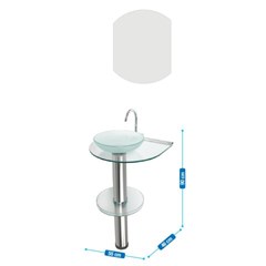 Lavabo Com Cuba Tampo E Prateleira de Vidro E Espelho Cris-Inox 90x55cm Estrutura Em Aço Inox 917 Crismetal