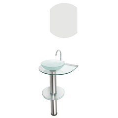 Lavabo Com Cuba Tampo E Prateleira de Vidro E Espelho Cris-Inox 90x55cm Estrutura Em Aço Inox 917 Crismetal