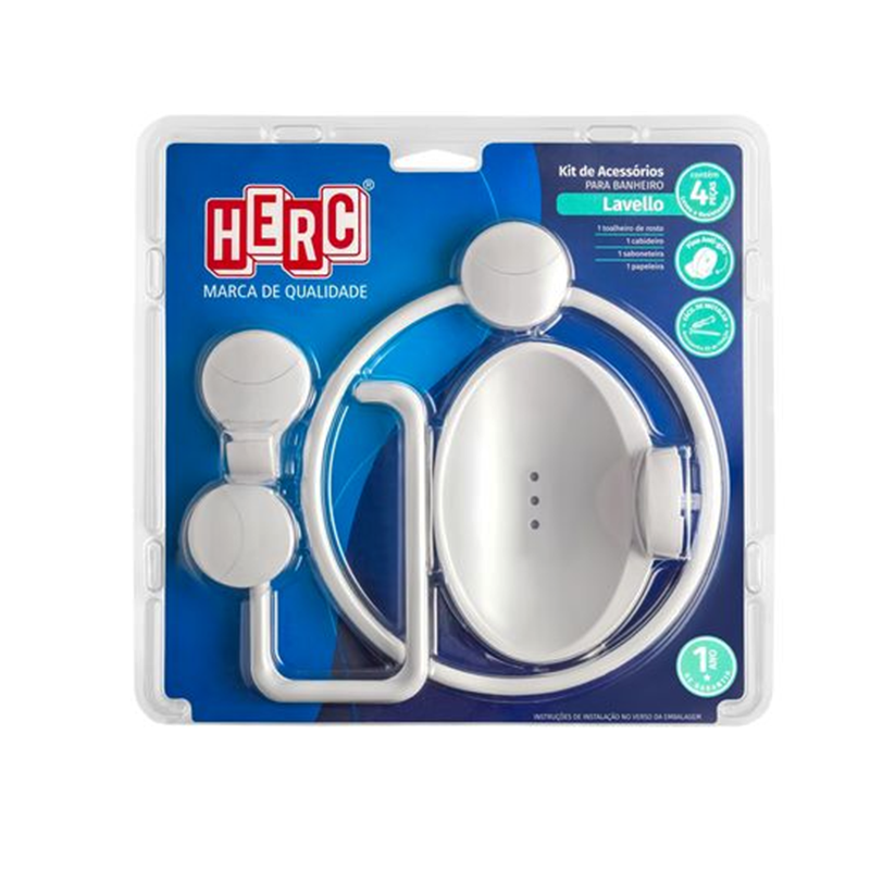 Kit de Acessórios Para Banheiro Em Plástico 4 Peças Branco Lavello 1000000081 Herc