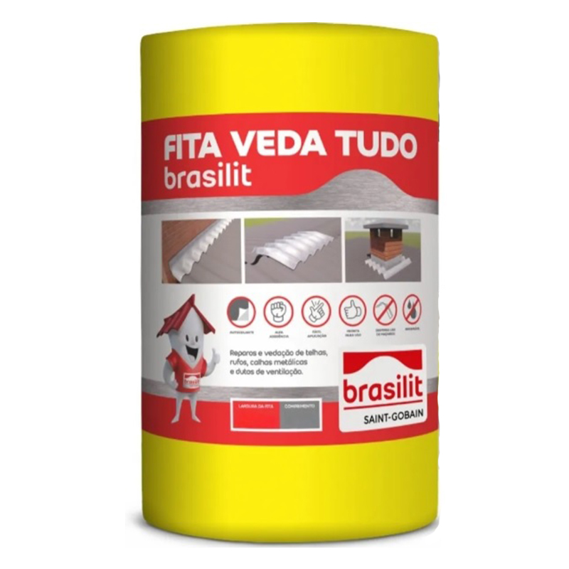 Fita Multiuso Adesiva Para Vedação E Reparos Acabamento Alumínio Larg.15cm Espes.0,7mm Rolo C/10m Veda Tudo Brasilit