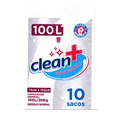 Sacos Para Lixo Clean+ 100l/20kg 75x105cm Com 10 Unidades 102591 Dokapack