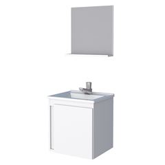 Gabinete Para Banheiro Em Madeira Com Lavatório E Espelho Ônix Larg.37,8xalt.44xp.33,1cm Branco 101268 Cozimax