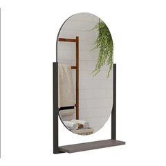 Espelheira Oval Para Banheiro Mdf Com Prateleira Ori Titânio L65,1 X A69,7 X P45,1cm 19190.38 Mgm