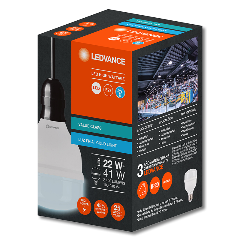 Lâmpada Led Bulb T Alta Potência E27 50w 4000lm 6500k Branca Ledvance