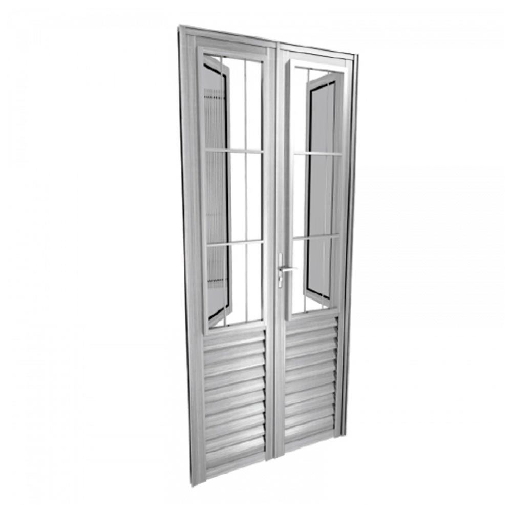 Porta Alumínio Natural Giro Postigo Vidro Canelado 2fl L120xa210 Emc045006 Quality