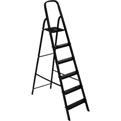 Escada Tesoura Alumínio Preta 6 Degraus Aut.Uso 1,32cm 120kg Esc004005 Quality