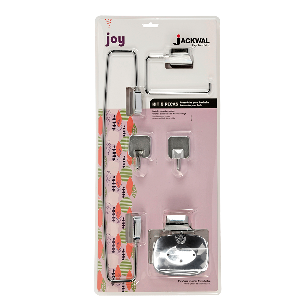 Kit de Acessórios Para Banheiro Latão Cromado 5 Peças Joy 022328 Jackwal