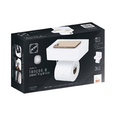 Suporte 3 Em 1 Porta Lenços Umedecidos Papel Higiênico E Celular Com Fita Adesiva Fixação 3m Branco 1329 Arthi