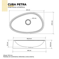 Cuba de Apoio L.43 X C.27 X A.11cm Petra Cinza 101982 Cozimax