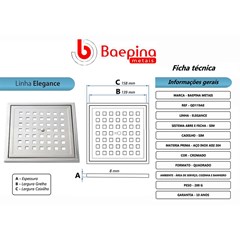 Grelha Inox 304 Para Ralo E Caixa Sifonada Quadrada 150mm Com Fecho E Caixilho Elegance Qd119ae Baepina