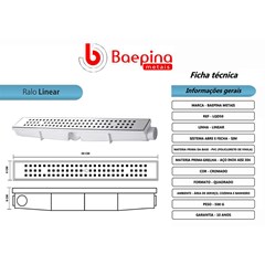Ralo Linear 50cm Com Saída Central Completo Grelha Inox 304 Caixa Pvc Lqd50 Baepina