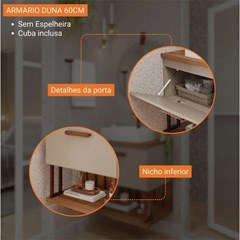 Gabinete Em Mdf Com Lavatório Para Banheiro Duna Cappuccino/Freijó L61,3 X A69 X P45,1cm 22455.50 Mgm