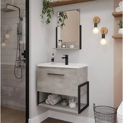 Gabinete Em Mdf Com Lavatório E Espelheira Para Banheiro Metalo Cimento L60 X A55 X P34,1cm 19189.40 Mgm