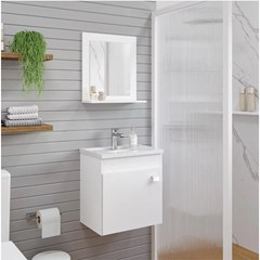 Gabinete Em Mdf Com Lavatório E Espelheira Para Banheiro Íris Branco L44,8 X A46 X P31,5cm 9944.2 Mgm