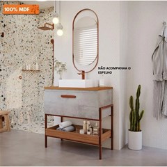 Gabinete Em Mdf Com Lavatório Para Banheiro Portinari Cimento/Freijó L61,3 X A94 X P45,1cm 22453.51 Mgm