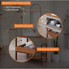 Gabinete Em Mdf Com Lavatório Para Banheiro Portinari Cimento/Freijó L61,3 X A94 X P45,1cm 22453.51 Mgm