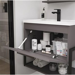 Gabinete Em Mdf Com Lavatório E Espelheira Para Banheiro Metalo Titânio L60 X A55 X P34,1cm 19189.38 Mgm