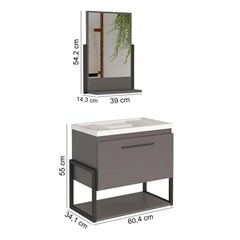 Gabinete Em Mdf Com Lavatório E Espelheira Para Banheiro Metalo Titânio L60 X A55 X P34,1cm 19189.38 Mgm