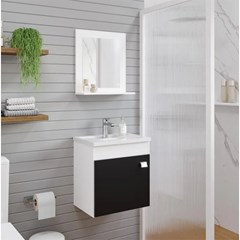 Gabinete Em Mdf Com Lavatório E Espelheira Para Banheiro Íris Branco/Preto L44,8 X A46 X P31,5cm 9944.10 Mgm