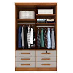 Guarda-Roupa Com Pés 2 Portas Espelho E 6 Gavetas Chicago (C.0,52 X L.1,34 X A.2,14m) Cinamomo/Off White Tcil