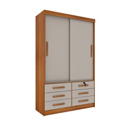 Guarda-Roupa Com Pés 2 Portas Espelho E 6 Gavetas Chicago (C.0,52 X L.1,34 X A.2,14m) Cinamomo/Off White Tcil