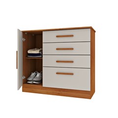 Cômoda 1 Porta 4 Gavetas Chicago (C.0,45 X L.1,05 X A.0,92m) Cinamomo/Off Wuite Tcil
