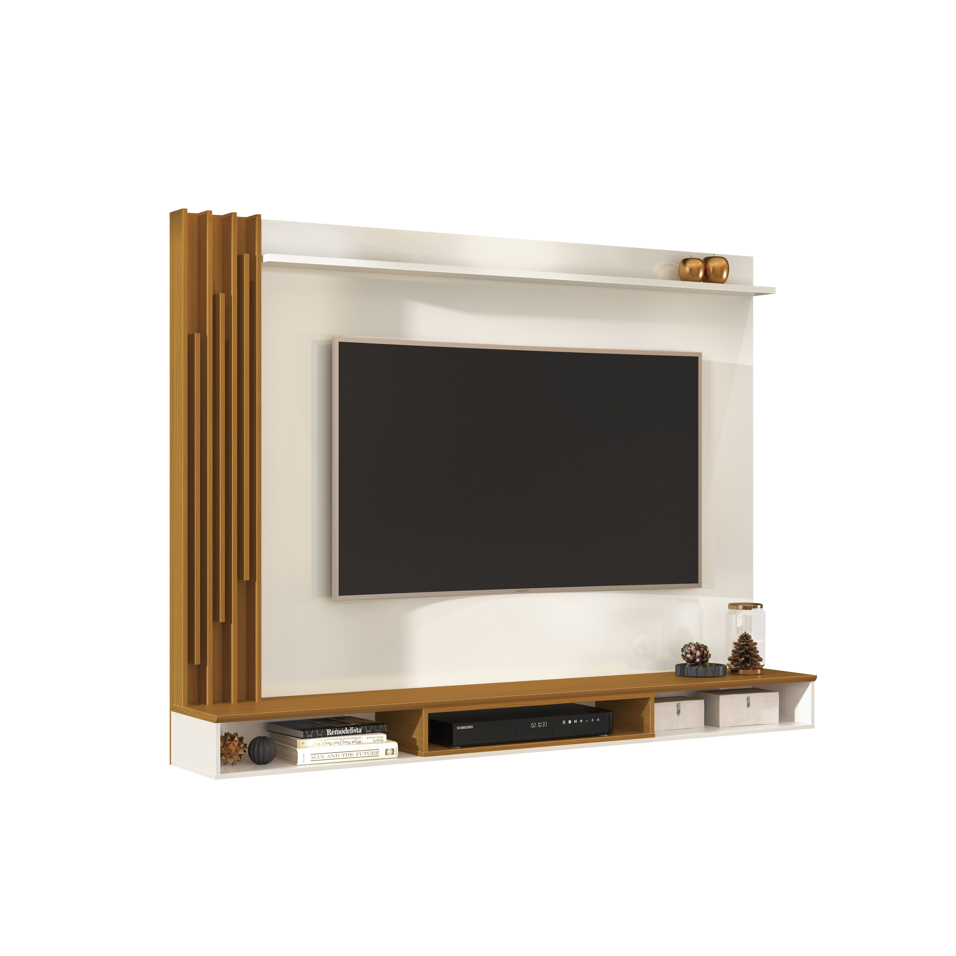 Painel Para Tv Aston Off White/Cedro (Alt.135 X Larg.180 X Prof.45cm) 776221 Edn Móveis