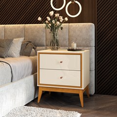 Mesa Cabeçeira Lucca Off White/Cedro (Alt.64 X Larg.58 X Prof.42cm) 47621 Edn Móveis