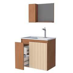 Gabinete Para Banheiro Em Madeira Com Lavatório E Espelho Camomila Larg.60 X Alt.56 X P.36cm Branco 102996 Cozimax