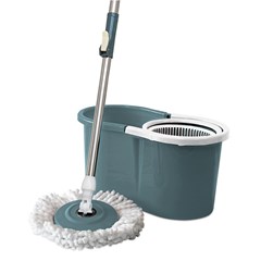Conjunto Mop Rotatório Compact (Cabo Aço Inox, Esfregão E Balde 9l Com Cesto) Azul 54344 Nobre Goedert