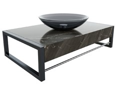 Lavabo Esparta 71 X 43cm Tampo Em Porcelanato Nero Cuba de Vidro E Perfil de Alumínio Black 1922 Cris Metal