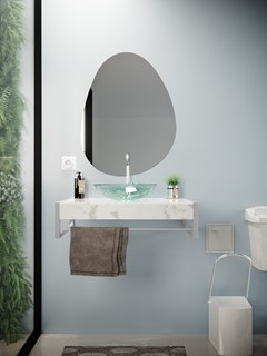 Lavabo Argos 71 X 43cm Tampo Em Porcelanato Le Blanc Cuba de Vidro E Perfil de Alumínio Silver 1923 Cris Metal