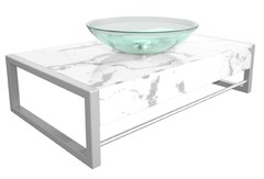 Lavabo Argos 71 X 43cm Tampo Em Porcelanato Le Blanc Cuba de Vidro E Perfil de Alumínio Silver 1923 Cris Metal