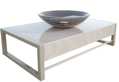 Lavabo Atenas 71 X 43cm Tampo Em Porcelanato Marmo Cuba de Vidro E Perfil de Alumínio Champagne 1924 Cris Metal