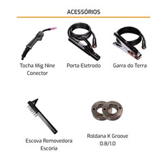 Combo Máquina Inversora Trisolda Kab 140 220v 3,8kg Com Garra Porta Eletrodo Tocha Mig 9 Escova E Roldanas Imets-6140-220v Tork