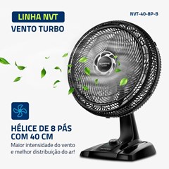 Ventilador Oscilante de Mesa Turbo 40cm Preto Nvp-40-8p-B Mondial